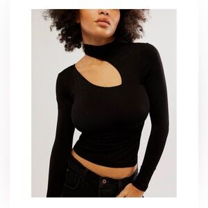 Free People Black Asymmetric Cutout Long Sleeve Camisole